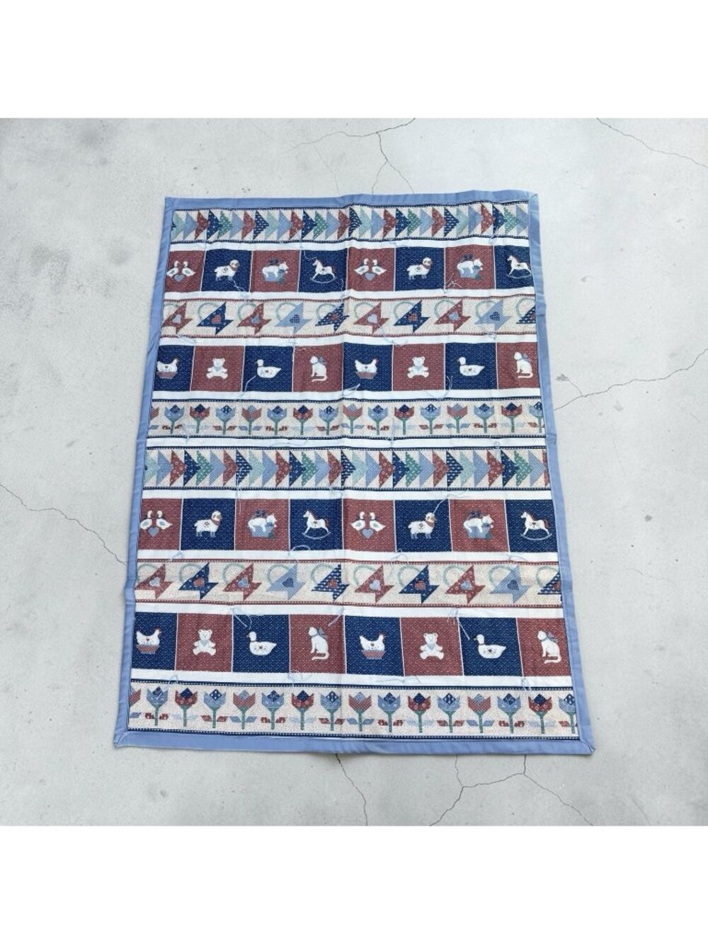 Vintage Goose & Farm Animal Blue Pink Wall Hanging Handmade 90s Country Decor